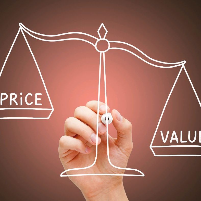 Illustrated scales weighing price against value